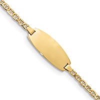 14K Yellow Gold Polished Semi-Solid Chain Solid Plate Anchor Link Oval 18.5x8.5mm Plate ID Bracelet - 6in view 1