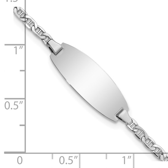 14k White Gold Polished Semi-Solid Chain/Solid Plate Anchor Link Oval 18.5x8.5mm Plate 5.5 inch Baby/Child ID Bracelet