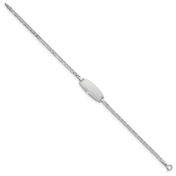 14k White Gold Polished Semi-Solid Chain/Solid Plate Anchor Link Oval 18.5x8.5mm Plate 6 inch Baby/Child ID Bracelet