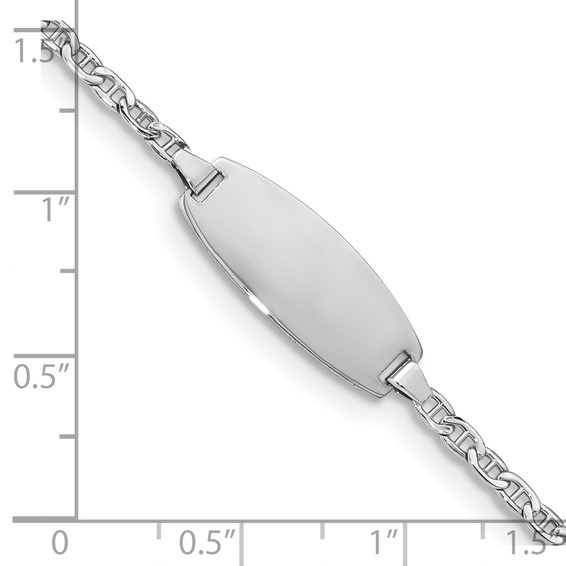 14k White Gold Polished Semi-Solid Chain/Solid Plate Anchor Link Oval 18.5x8.5mm Plate 6 inch Baby/Child ID Bracelet