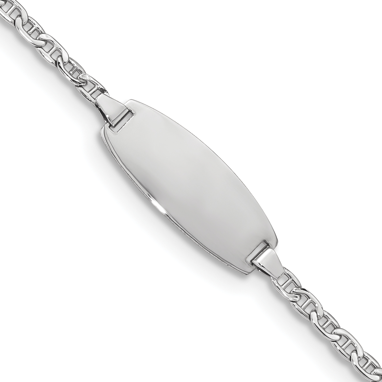 14k White Gold Polished Semi-Solid Chain/Solid Plate Anchor Link Oval 18.5x8.5mm Plate 7 inch ID Bracelet (DCID145W-7)