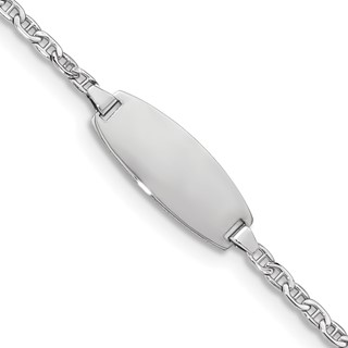 14k White Gold Polished Semi-Solid Chain/Solid Plate Anchor Link Oval 18.5x8.5mm Plate 7 inch ID Bracelet