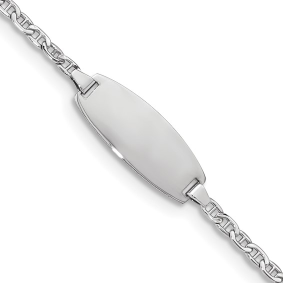 14k White Gold Polished Semi-Solid Chain/Solid Plate Anchor Link Oval 18.5x8.5mm Plate 6 inch Baby/Child ID Bracelet
