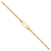14K Yellow Gold Polished Semi-Solid Chain Solid Plate Figaro Link Oval 25x11.2mm Plate ID Bracelet - 8in view 2