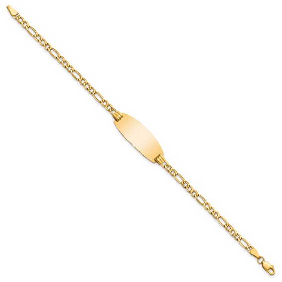 14k Polished Semi-Solid Chain/Solid Plate Figaro Link Oval 25x11.2mm Plate 7 inch ID Bracelet
