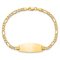 14K Yellow Gold Polished Semi-Solid Chain Solid Plate Figaro Link Oval 25x11.2mm Plate ID Bracelet - 8in view 4