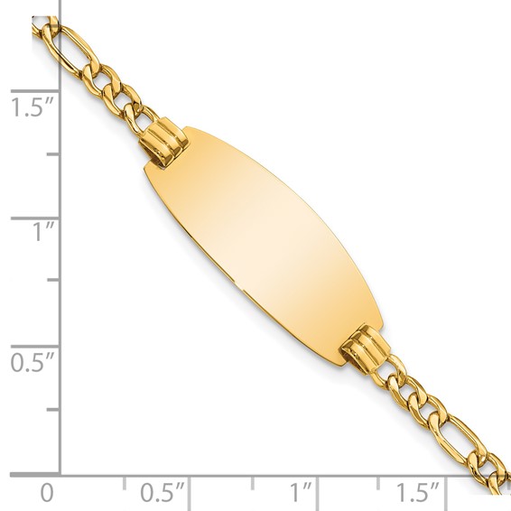 14k Polished Semi-Solid Chain/Solid Plate Figaro Link Oval 25x11.2mm Plate 7 inch ID Bracelet