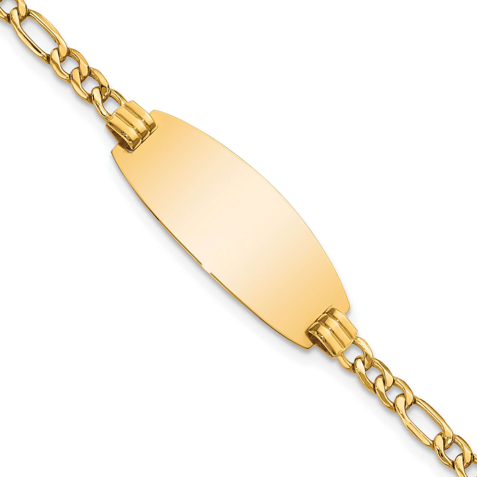 14k Polished Semi-Solid Chain/Solid Plate Figaro Link Oval 25x11.2mm Plate 7 inch ID Bracelet (DCID146-7)