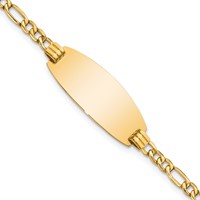 14K Yellow Gold Polished Semi-Solid Chain Solid Plate Figaro Link Oval 25x11.2mm Plate ID Bracelet - 8in view 1