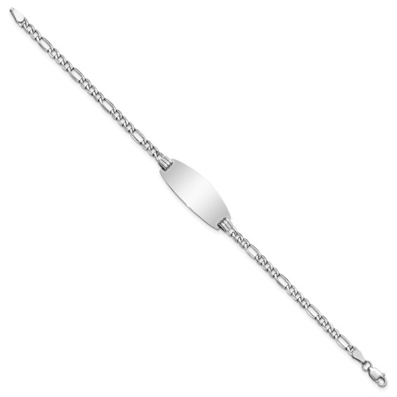 14k White Gold Semi-Solid Oval Figaro Oval ID Bracelet