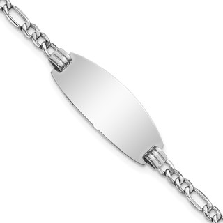 14k White Gold Semi-Solid Oval Figaro Oval ID Bracelet