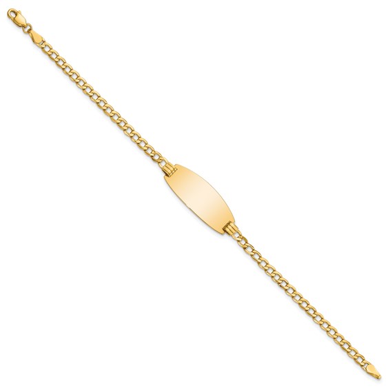 14k Polished Semi-Solid Chain/Solid Plate Curb Link Oval 25x11.5mm Plate 7 inch ID Bracelet