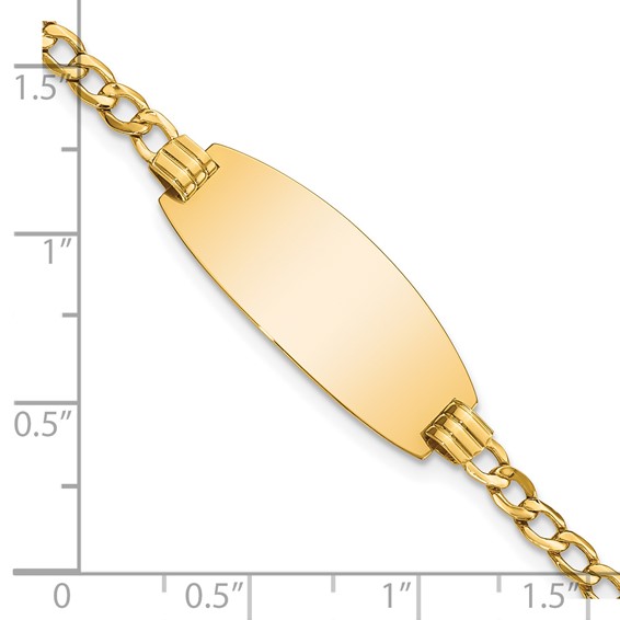 14k Polished Semi-Solid Chain/Solid Plate Curb Link Oval 25x11.5mm Plate 7 inch ID Bracelet