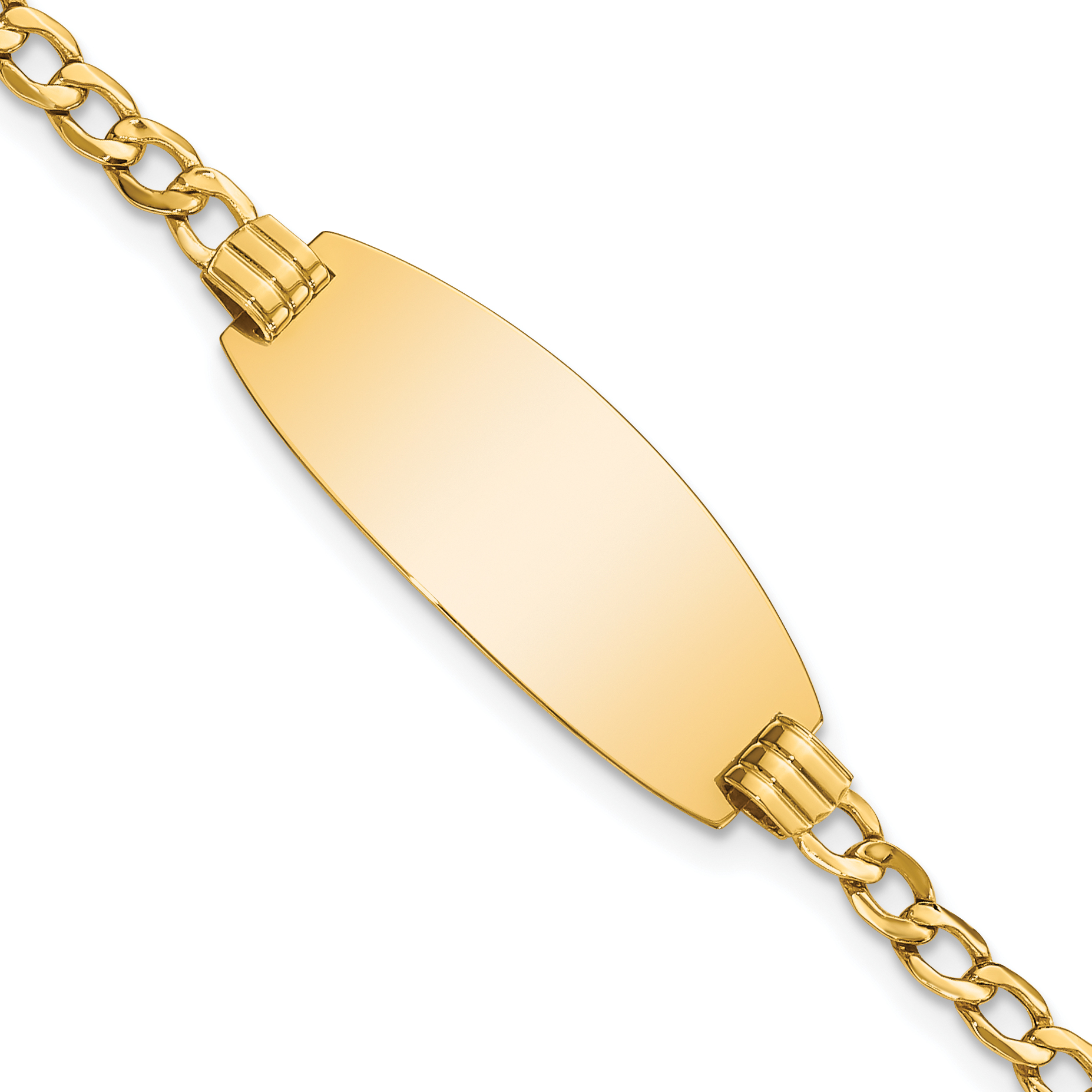 14k Polished Semi-Solid Chain/Solid Plate Curb Link Oval 25x11.5mm Plate 7 inch ID Bracelet (DCID147-7)