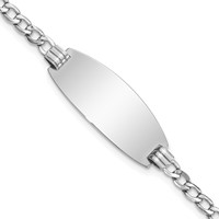 14K White Gold Polished Semi-Solid Chain Solid Plate Curb Link Oval 25x 11.5mm Plate ID Bracelet, 7" view 1