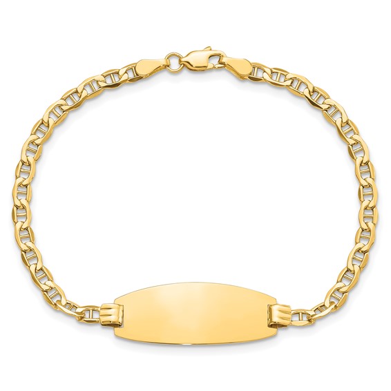 14k Polished Semi-Solid Chain/Solid Plate Anchor Link Oval 25x11.2mm Plate 8 inch ID Bracelet