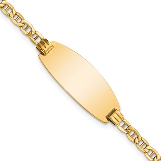 14k Polished Semi-Solid Chain/Solid Plate Anchor Link Oval 25x11.2mm Plate 8 inch ID Bracelet