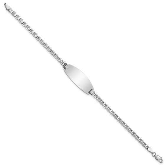 14k White Gold Semi-Solid Oval Anchor ID Bracelet