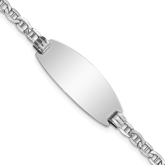 14k White Gold Semi-Solid Oval Anchor ID Bracelet