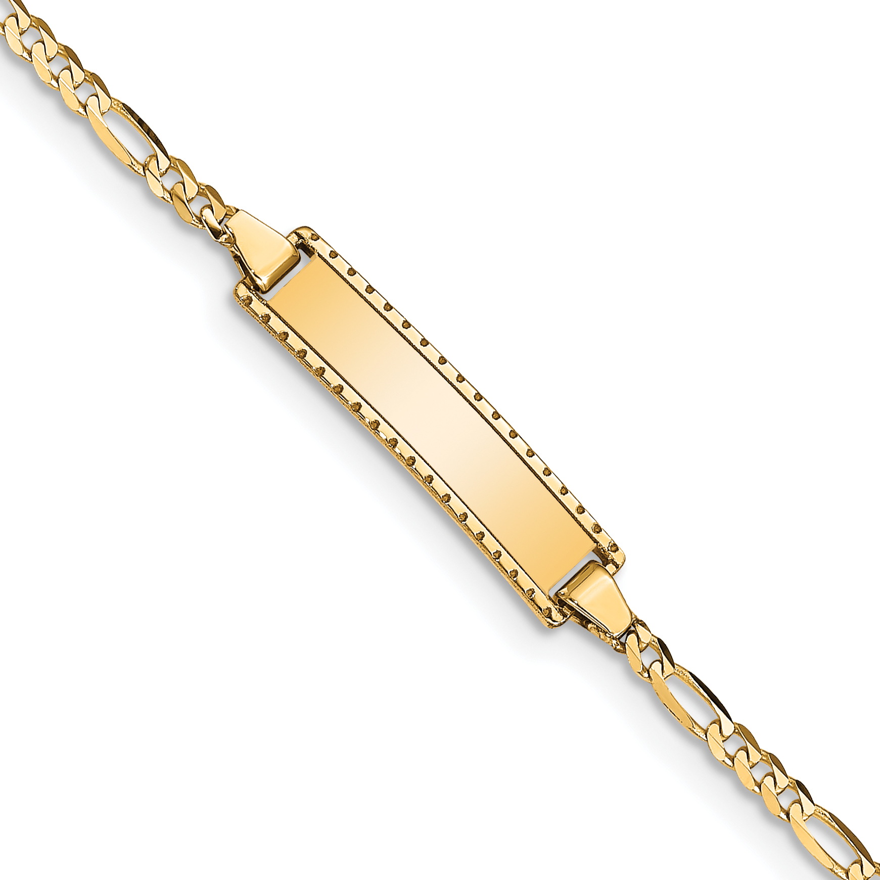 14k Polished Solid Chain/Solid Plate Figaro Link 18.5x5mm Plate 6 inch Baby/Child ID Bracelet (DCID87-6)