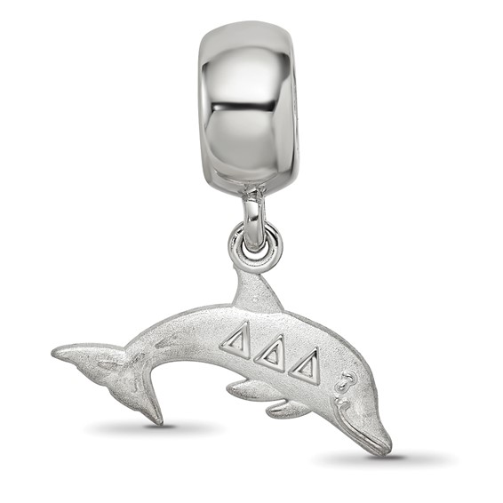 Sterling Silver Rhodium-plated LogoArt Delta Delta Delta Dolphin on Bead
