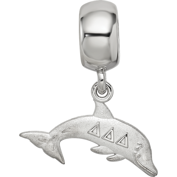 Sterling Silver Rhodium-plated LogoArt Delta Delta Delta Dolphin on Bead
