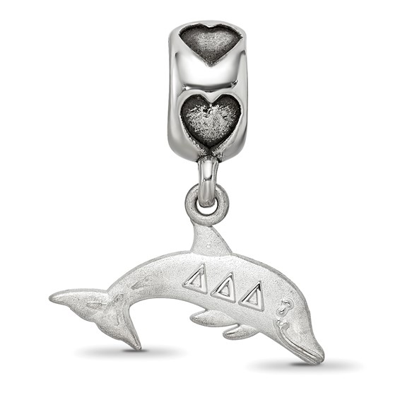 Sterling Silver RH-plated LogoArt Delta Delta Delta Dolphin On Heart Bead