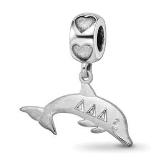 Sterling Silver RH-plated LogoArt Delta Delta Delta Dolphin On Heart Bead