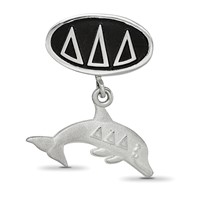 Sterling Silver LogoArt Delta Delta Delta Sorority Greek Letters Enameled Oval with Dolphin Dangle Bead view 3