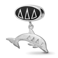Sterling Silver LogoArt Delta Delta Delta Sorority Greek Letters Enameled Oval with Dolphin Dangle Bead view 1