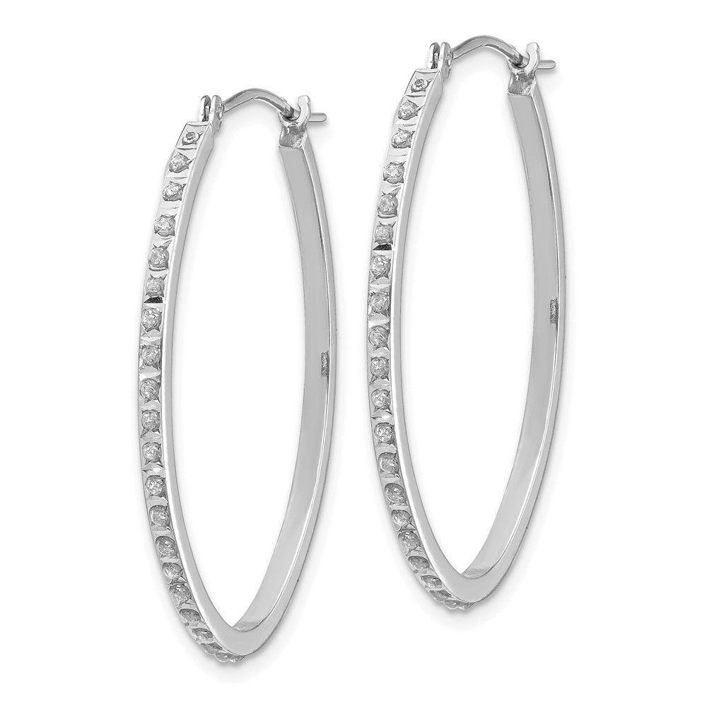 14k White Gold Diamond Fascination Oval Hinged Hoop Earrings (DF106)