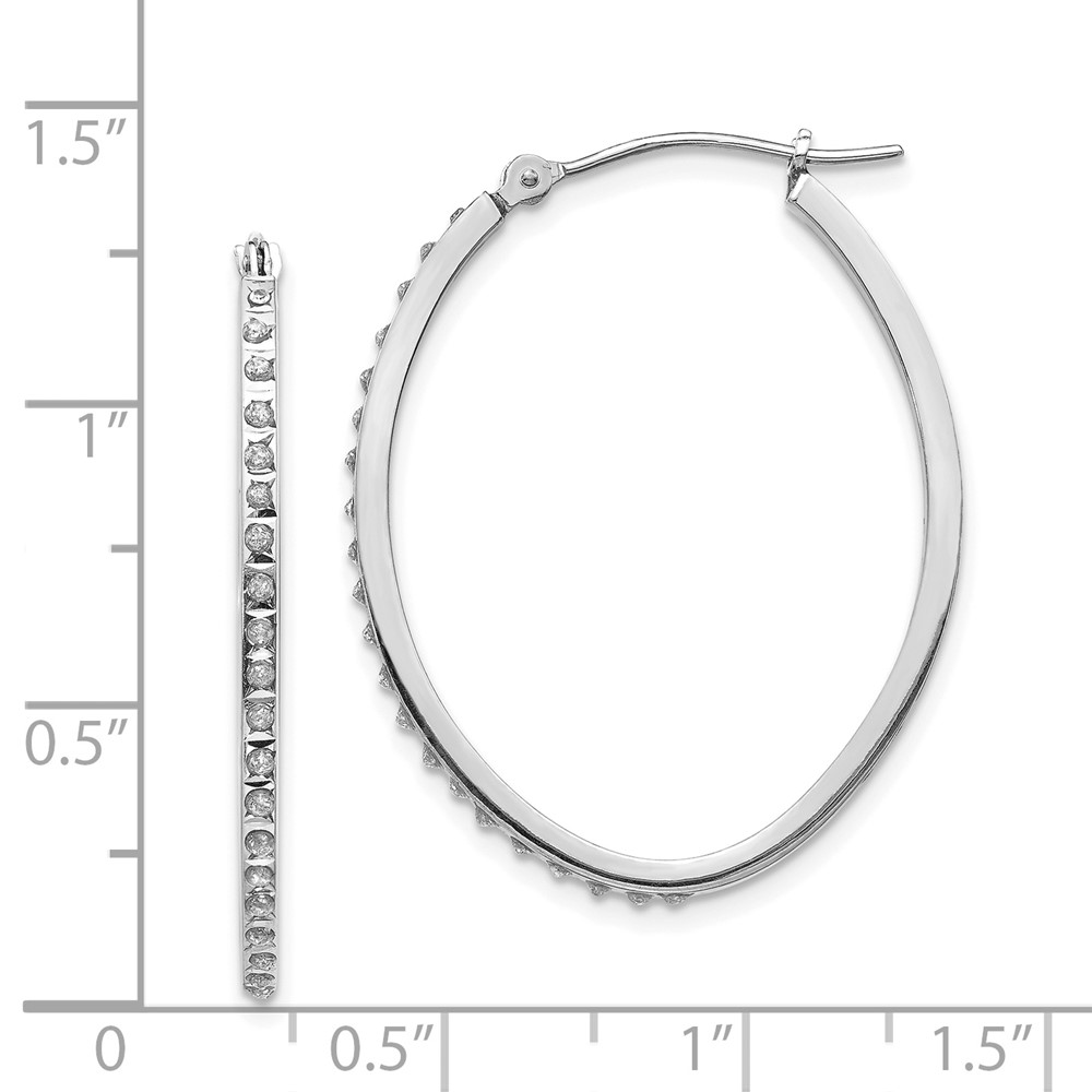 14k White Gold Diamond Fascination Oval Hinged Hoop Earrings (DF106)
