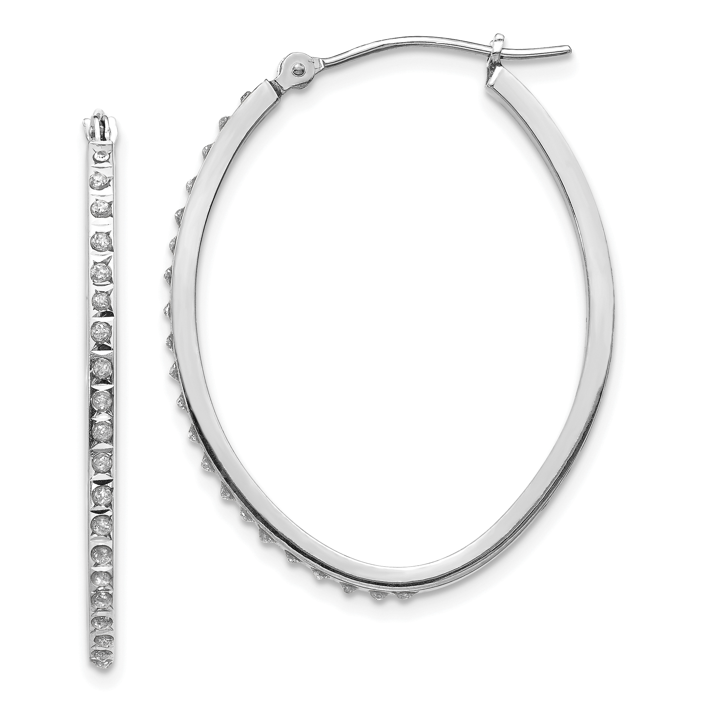 14k White Gold Diamond Fascination Oval Hinged Hoop Earrings (DF106)