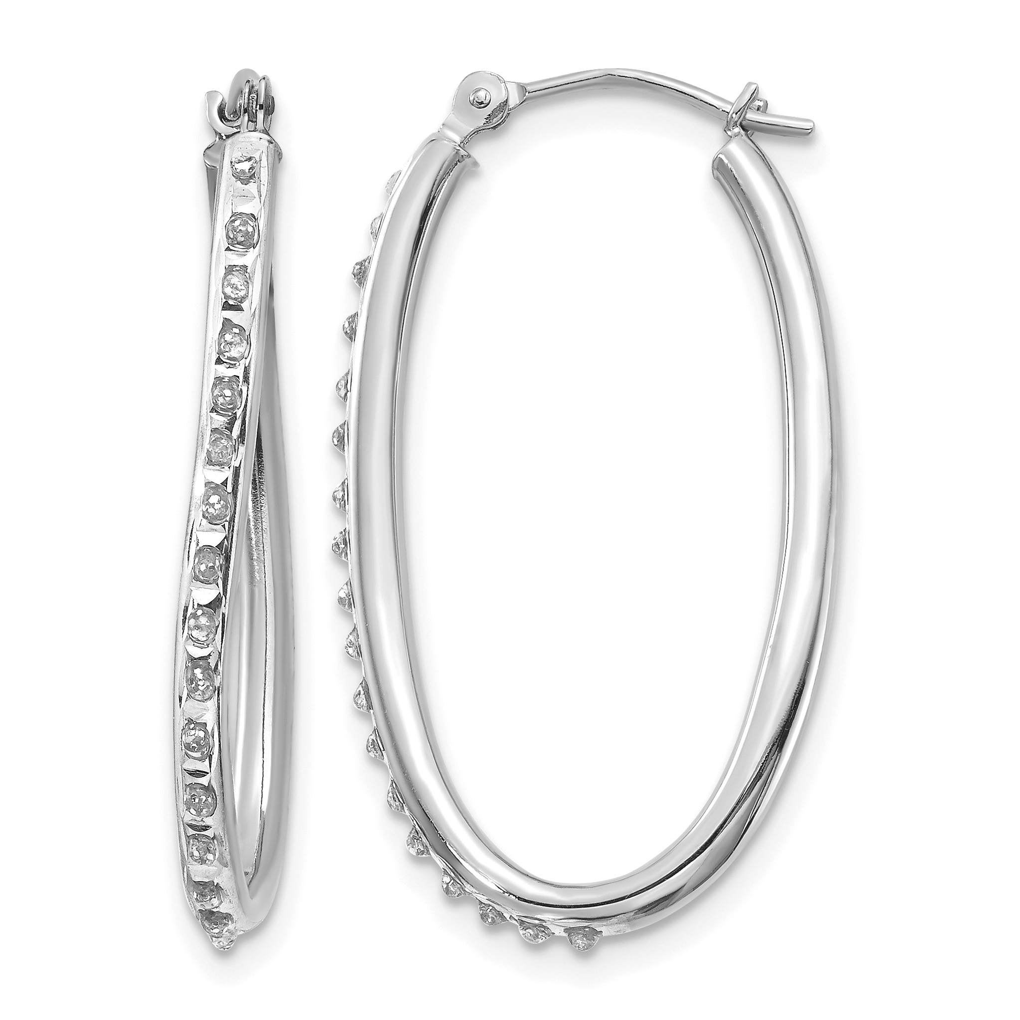 14k White Gold Diamond Fascination Oval Hinged Hoop Earrings (DF108)