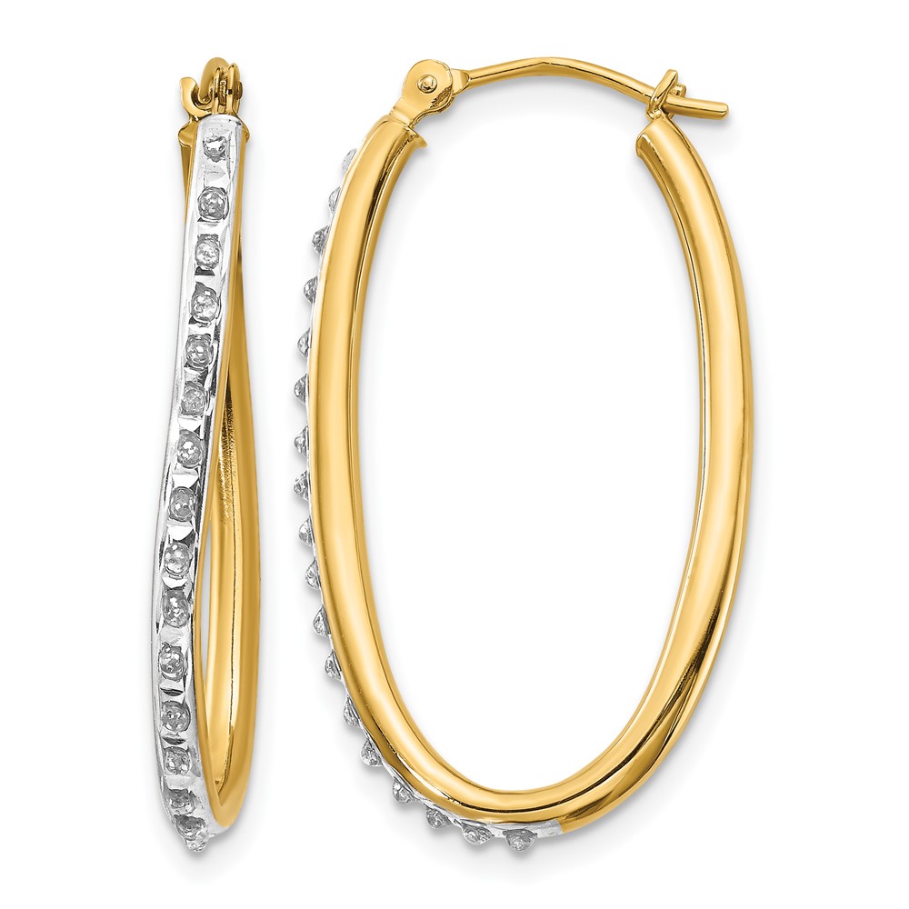 14k Diamond Fascination Oval Twist Hoop Earrings (DF111)