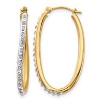 14K Yellow Gold Diamond Fascination Diamond Dust Accent 2x 31mm Oval Twist Hoop Earrings view 1