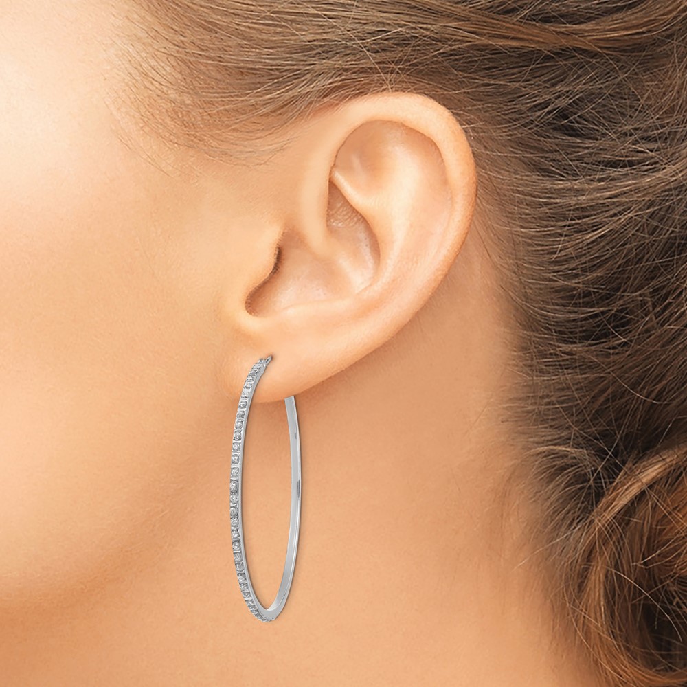 14k White Gold Diamond Fascination Lg Round Hinged Hoop Earrings (DF114)