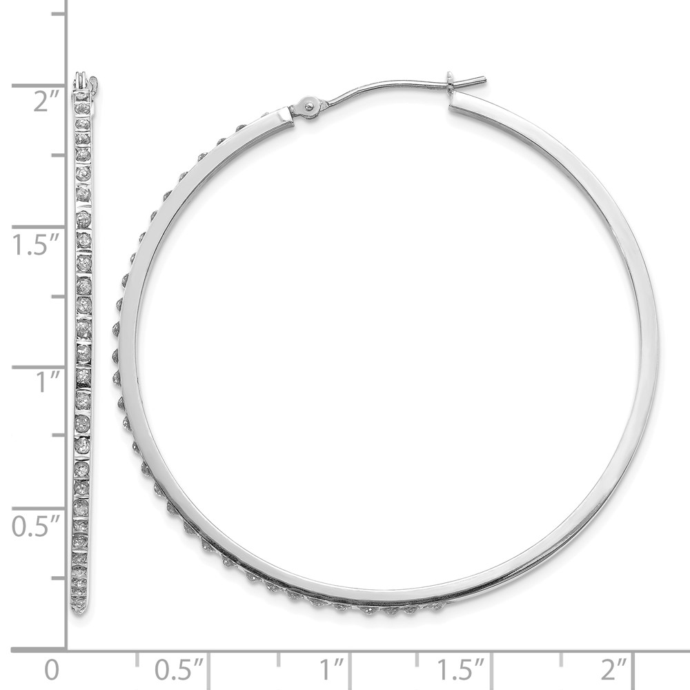 14k White Gold Diamond Fascination Lg Round Hinged Hoop Earrings (DF114)