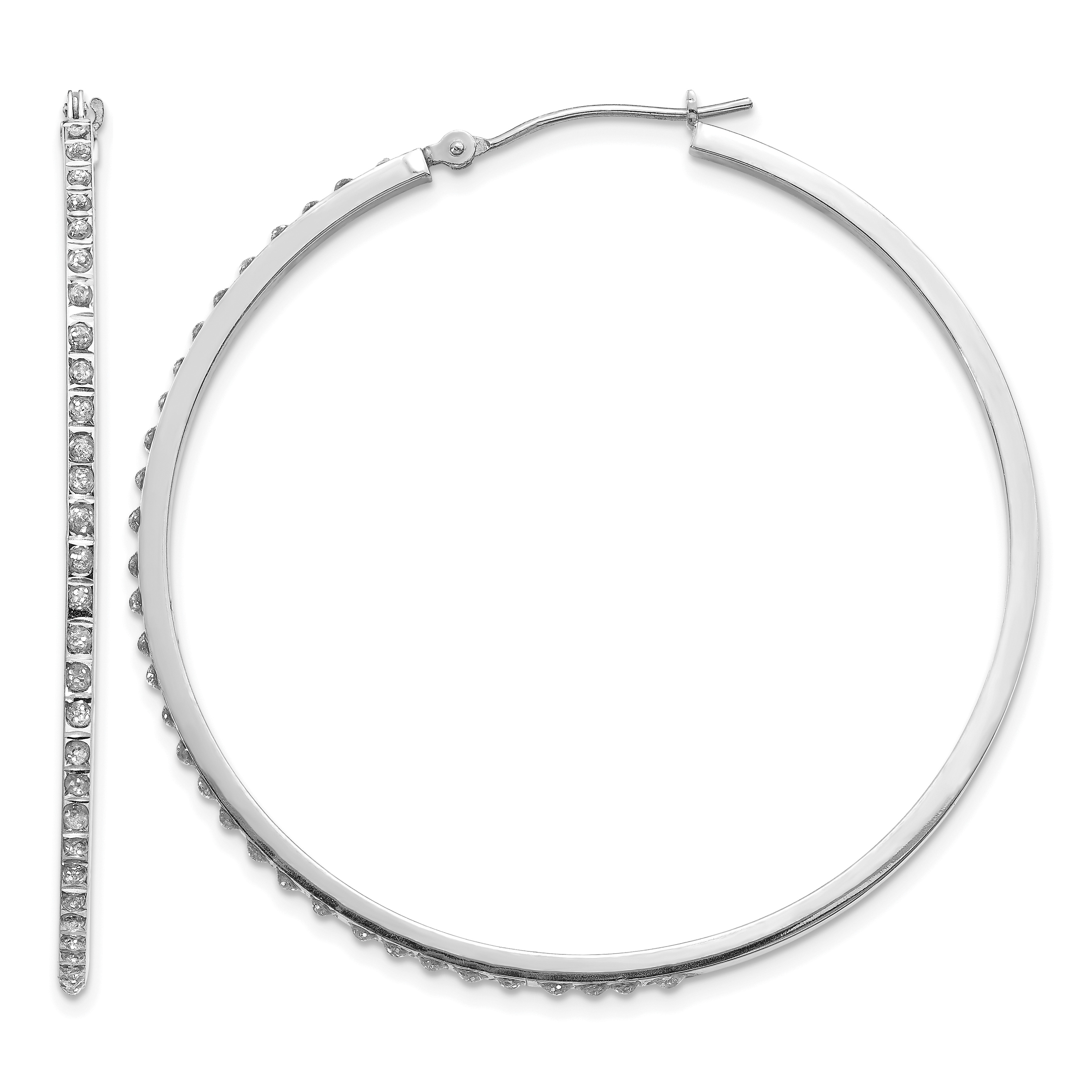 14k White Gold Diamond Fascination Lg Round Hinged Hoop Earrings (DF114)