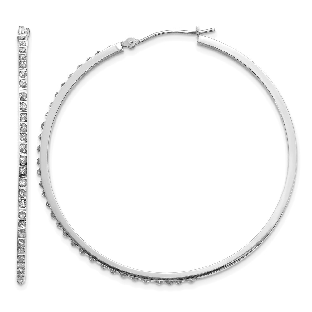 14k White Gold Diamond Fascination Lg Round Hinged Hoop Earrings (DF114)