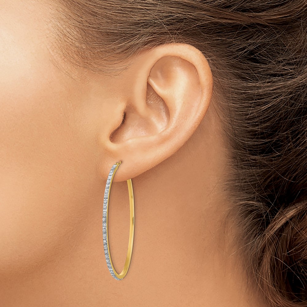 14k Diamond Fascination Large Round Hinged Hoop Earrings (DF122)