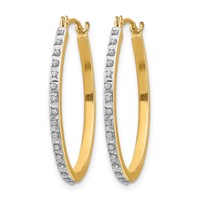 14K Yellow Gold Diamond Fascination Diamond Dust Accent 2x26mm Oval Hoop Earrings view 2