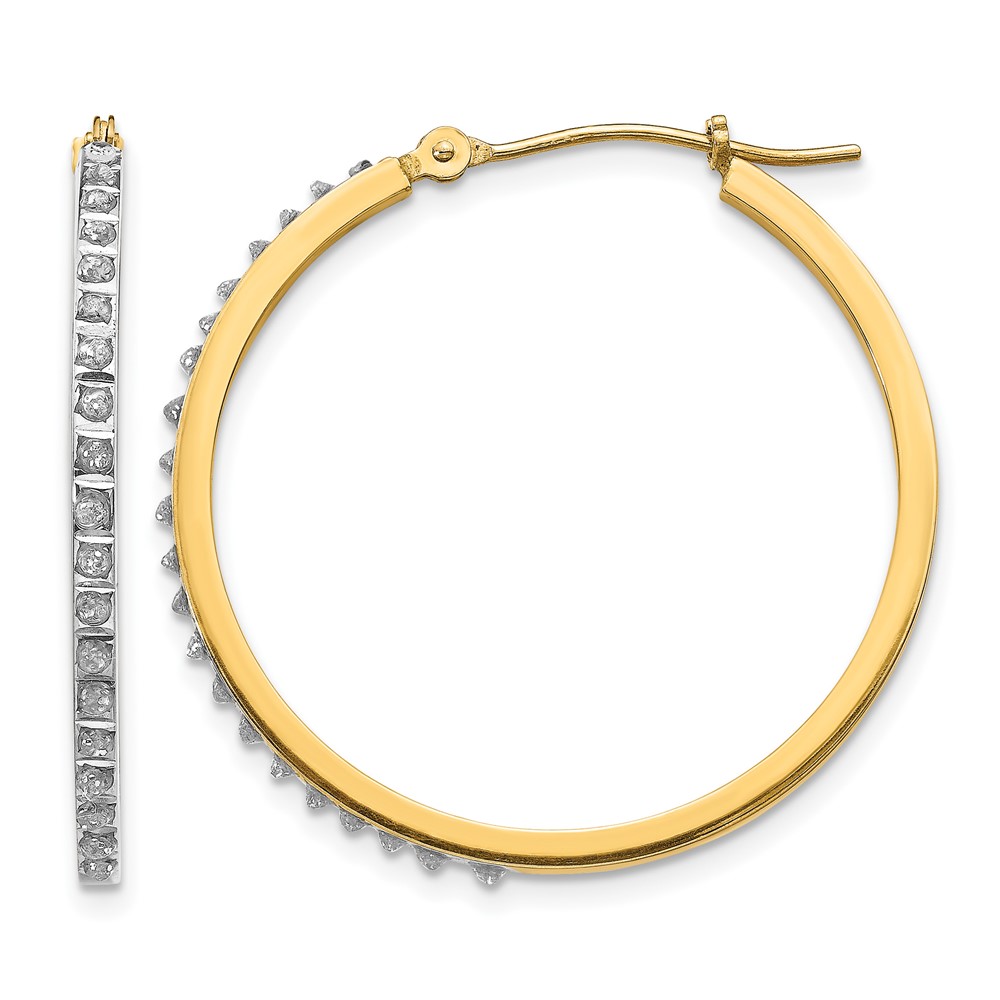 14K Yellow Gold Diamond Fascination Diamond Dust Accent 2x 27mm Round Hoop Earrings