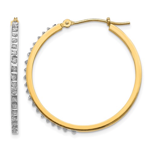 14K Yellow Gold Diamond Fascination Diamond Dust Accent 2x 27mm Round Hoop Earrings