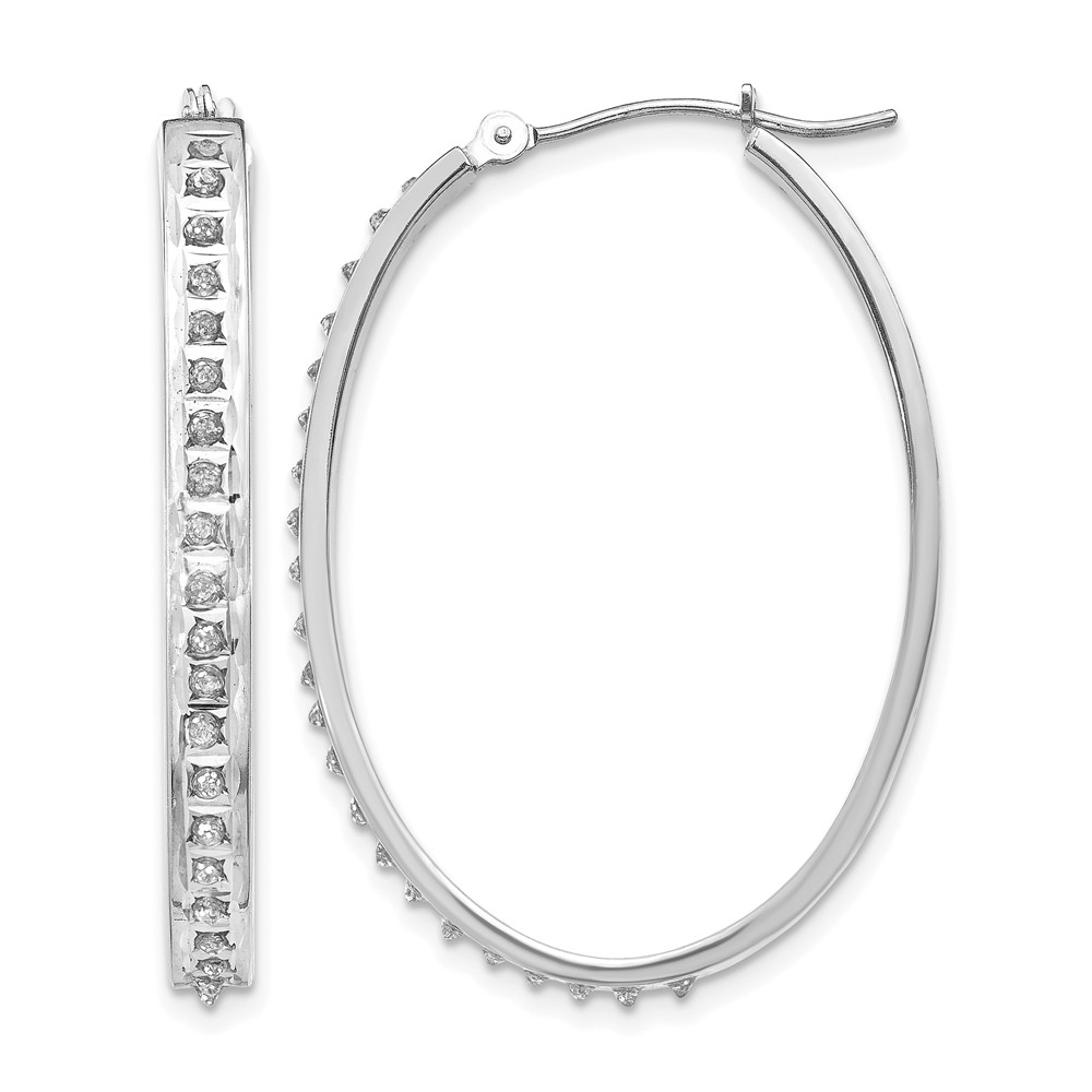 14K White Gold Diamond Fascination Diamond Dust Accent 4x 37mm Oval Hoop Earrings