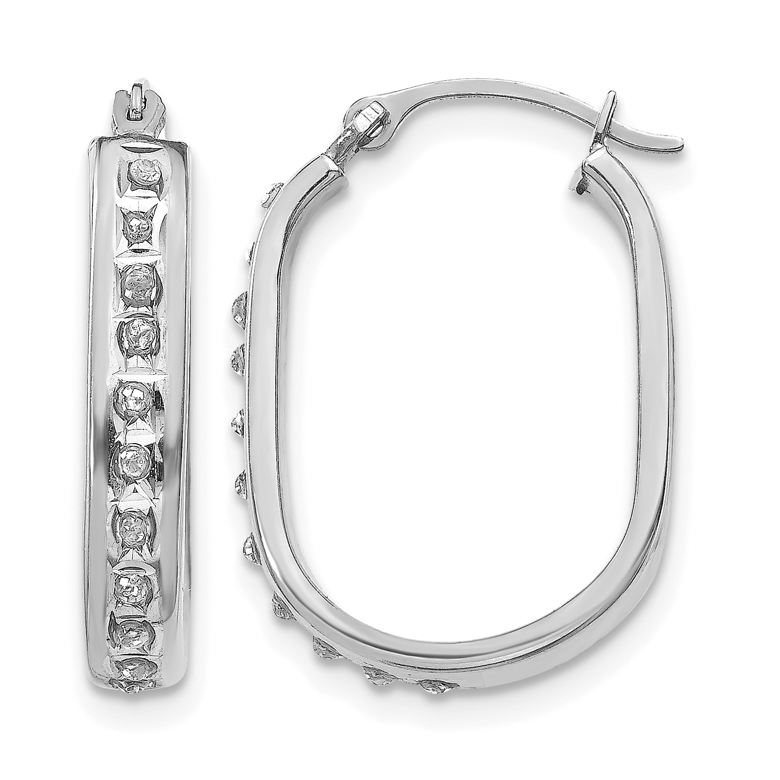 14k White Gold Diamond Fascination Squared Hinged Hoop Earrings (DF131)