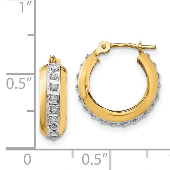 Gold Diamond Fascination Round Huggie Hoop Earrings
