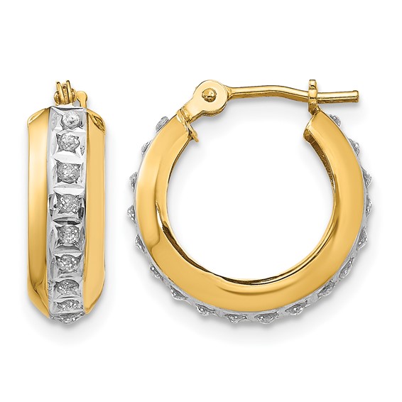Gold Diamond Fascination Round Huggie Hoop Earrings