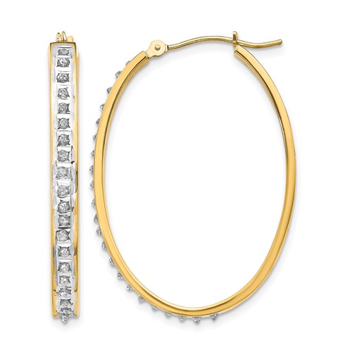14K Yellow Gold Diamond Fascination Diamond Dust Accent 4x 37mm Oval Hoop Earrings