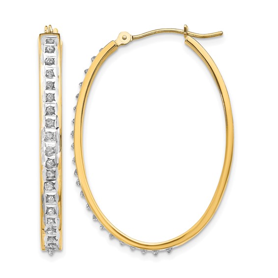 Gold Diamond Fascination Oval Hoop Earrings